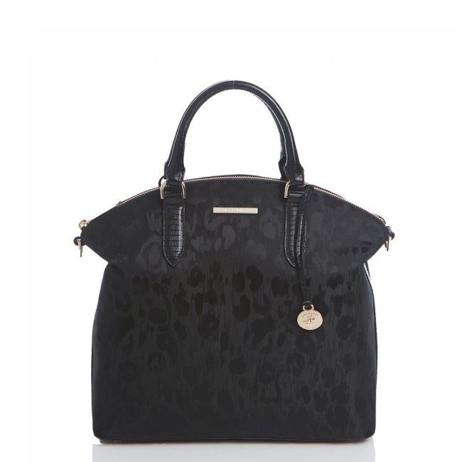 Brahmin Large Duxbury Satchel | Black Leather Leopard Purse ID:Brahmin-203098