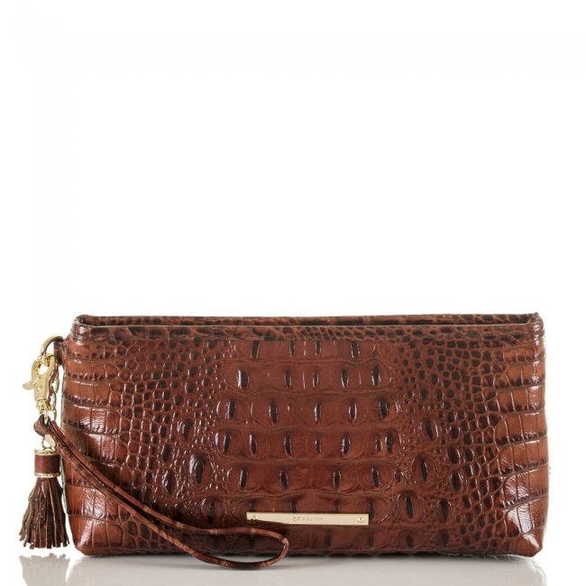Brahmin Kayla Brown Leather Wristlet | Pecan Melbourne ID:Brahmin-203754