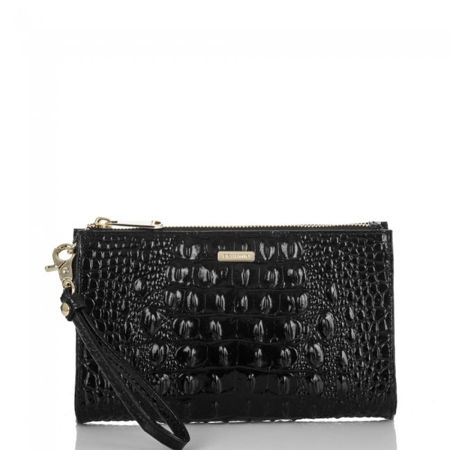Brahmin Daisy Black Leather Wristlet | Black Melbourne ID:Brahmin-203627