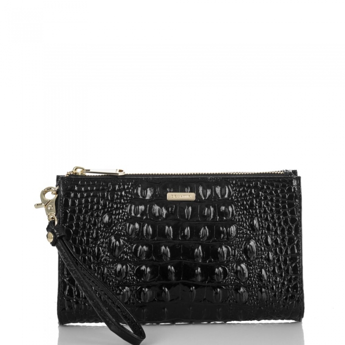 Brahmin Daisy Black Leather Wristlet | Black Melbourne ID:Brahmin-203627