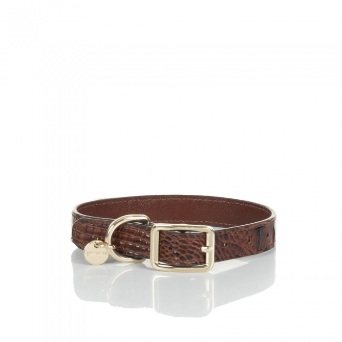 Brahmin Medium Brown Leather Dog Collar | Pecan Melbourne ID:Brahmin-203593