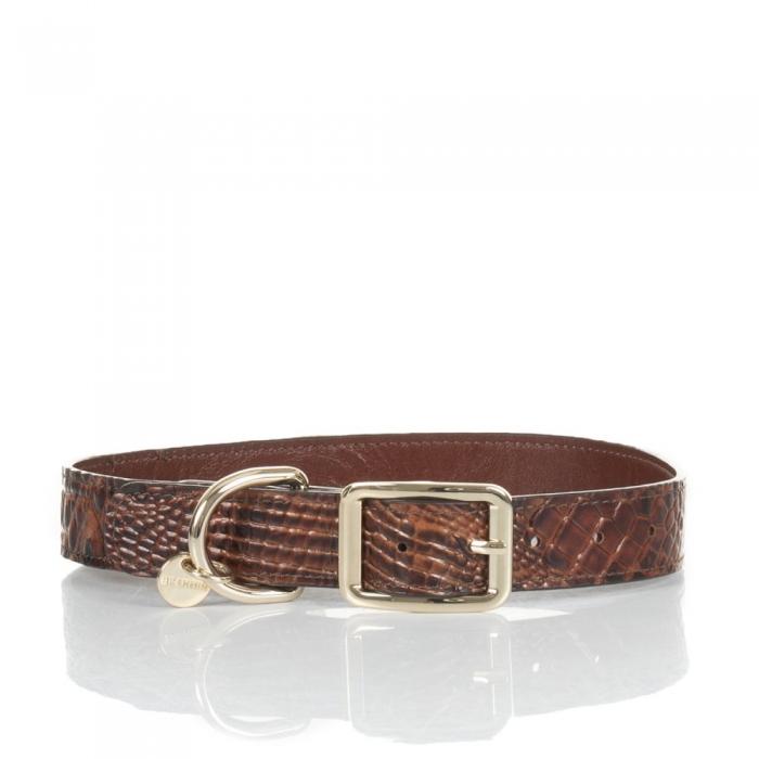 Brahmin Large Brown Leather Dog Collar | Pecan Melbourne ID:Brahmin-203594