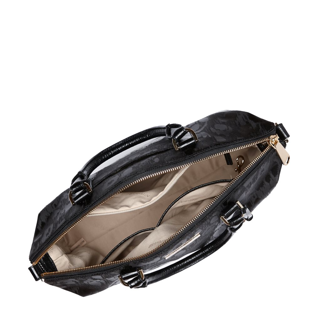 Brahmin Large Duxbury Satchel | Black Leather Leopard Purse ID:Brahmin-202553