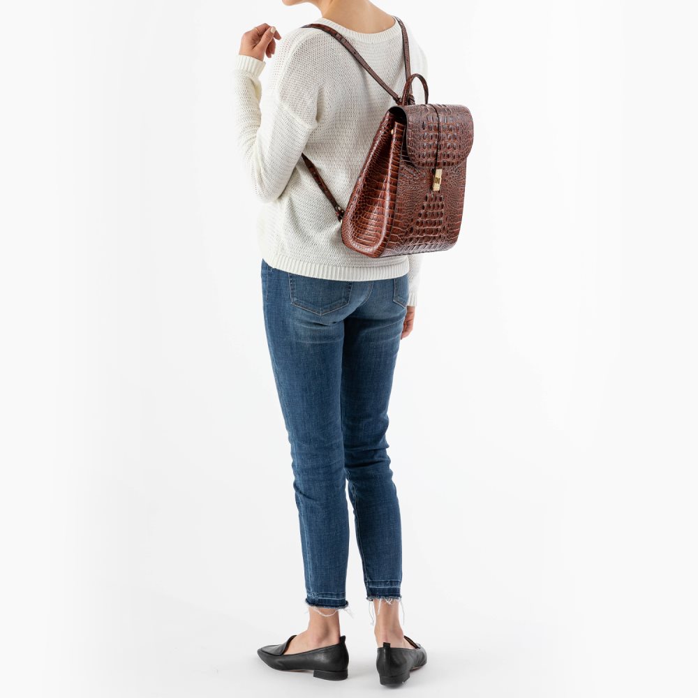 Brahmin Sadie Leather Flap Backpack | Pecan Melbourne ID:Brahmin-203534