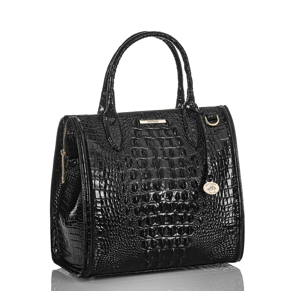 Brahmin Caroline Black Leather Satchel Handbag ID:Brahmin-203118