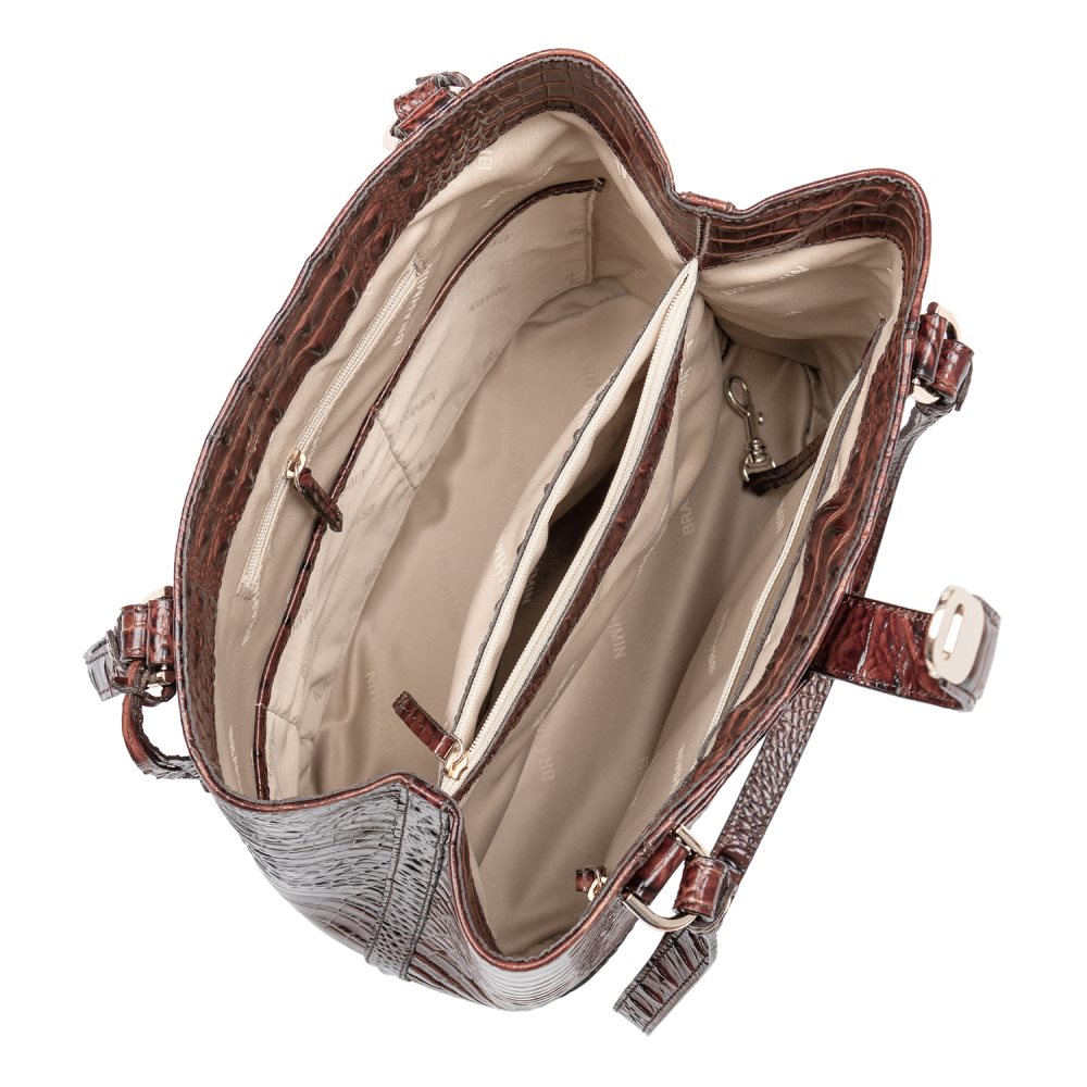 Brahmin Fiora Brown Leather Bucket Bag | Pecan Melbourne ID:Brahmin-203502
