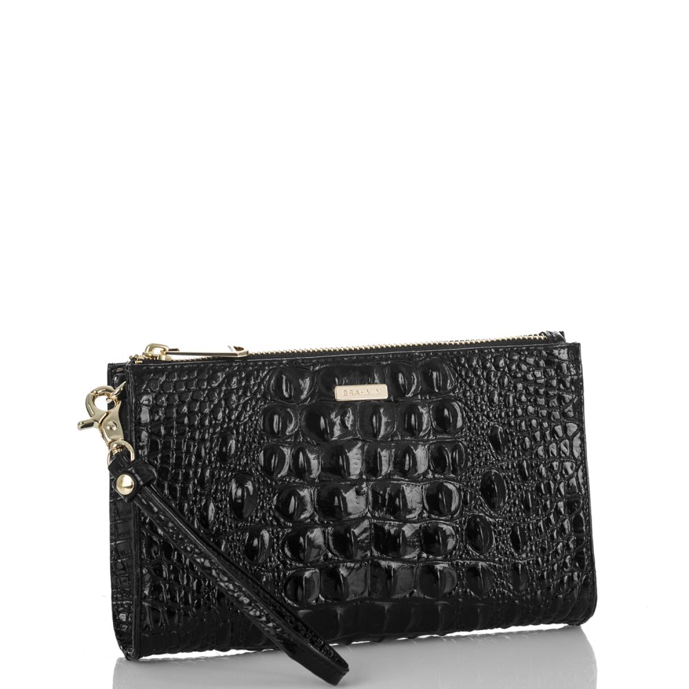 Brahmin Daisy Black Leather Wristlet | Black Melbourne ID:Brahmin-203248