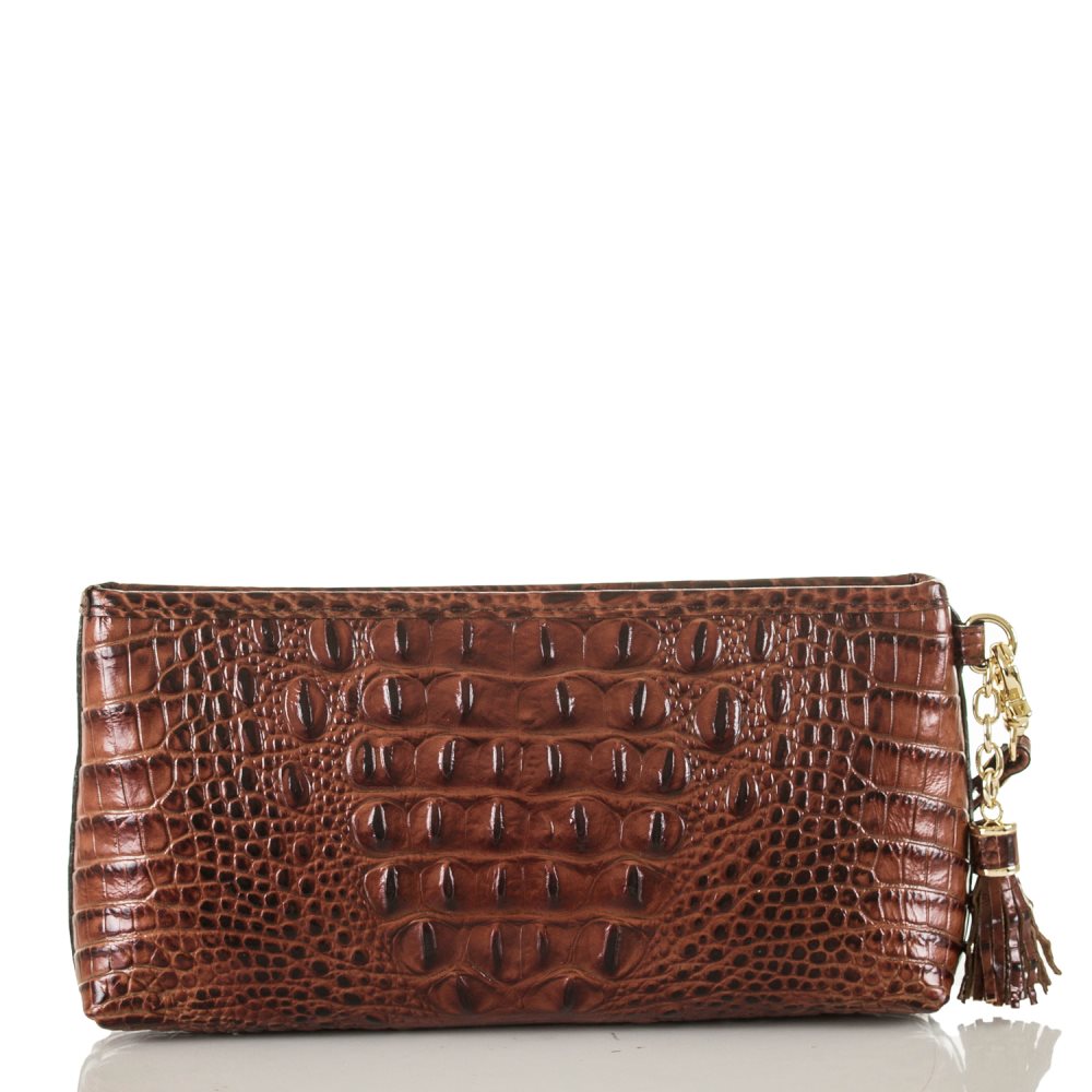 Brahmin Kayla Brown Leather Wristlet | Pecan Melbourne ID:Brahmin-203271