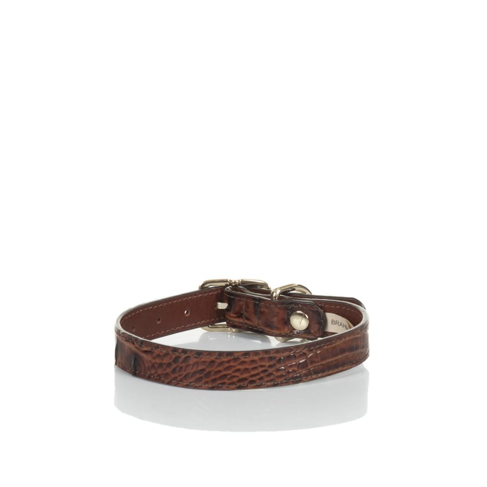 Brahmin Medium Brown Leather Dog Collar | Pecan Melbourne ID:Brahmin-203593