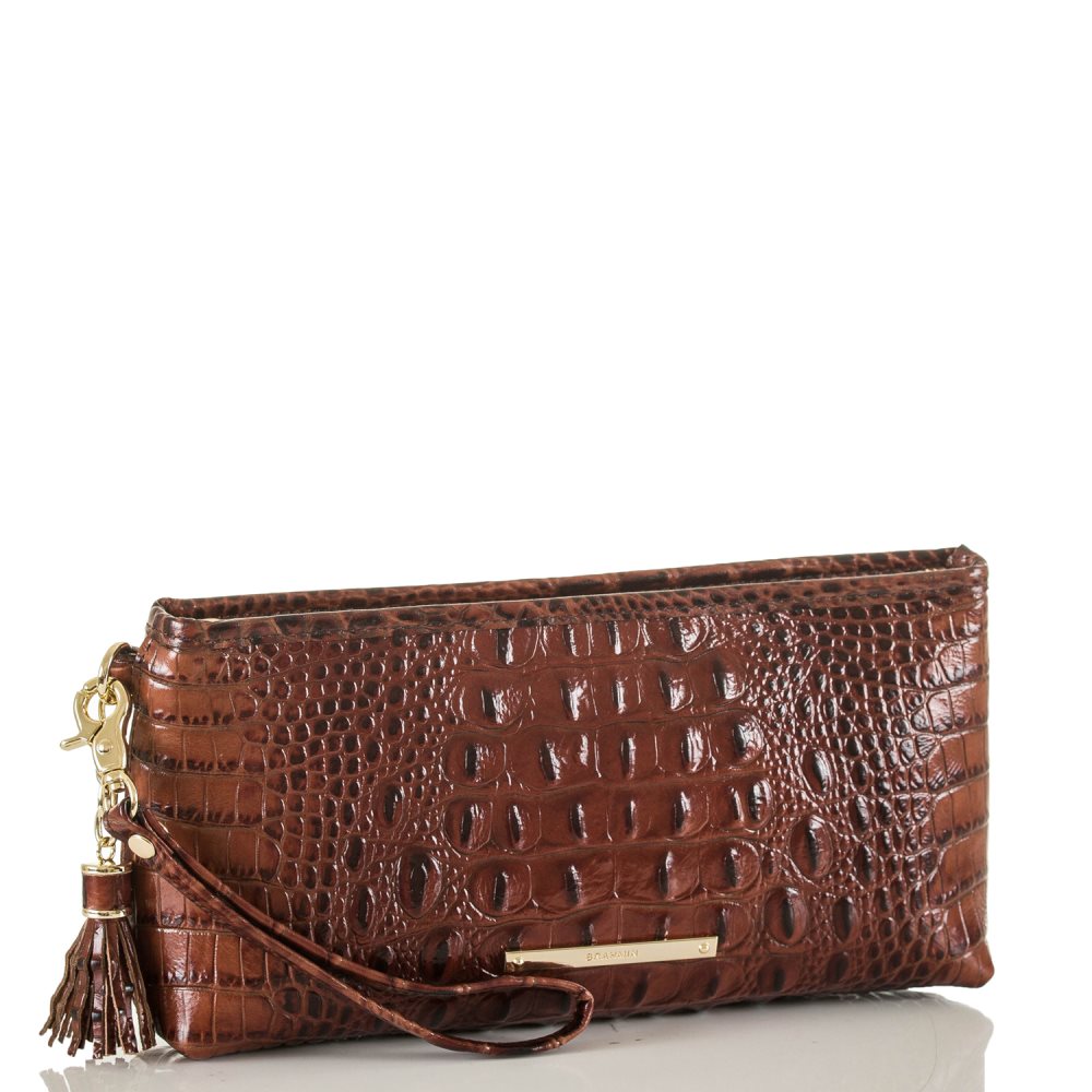 Brahmin Kayla Brown Leather Wristlet | Pecan Melbourne ID:Brahmin-203754