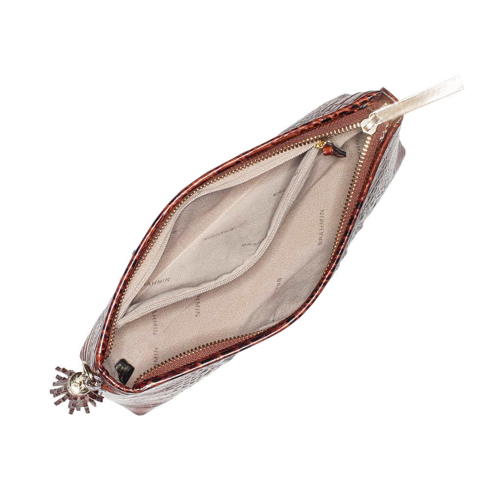 Brahmin Kayla Brown Leather Wristlet | Pecan Melbourne ID:Brahmin-203754