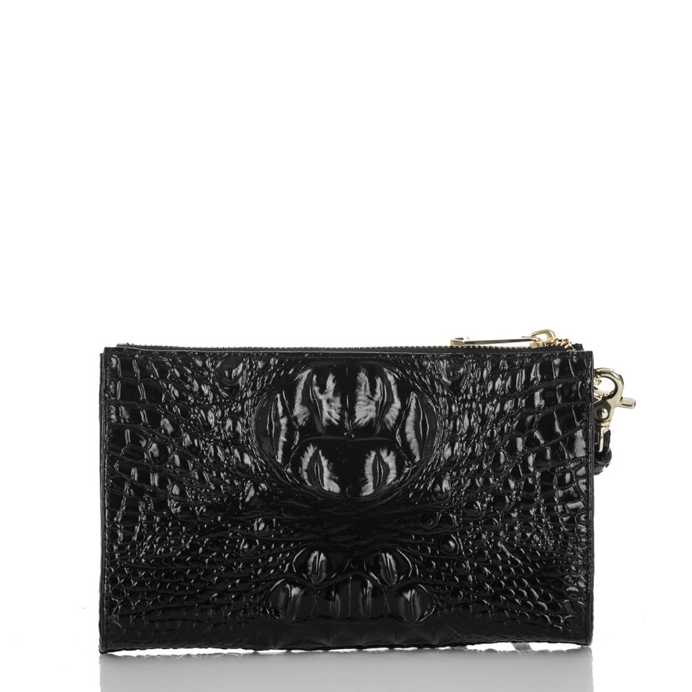 Brahmin Daisy Black Leather Wristlet | Black Melbourne ID:Brahmin-203627