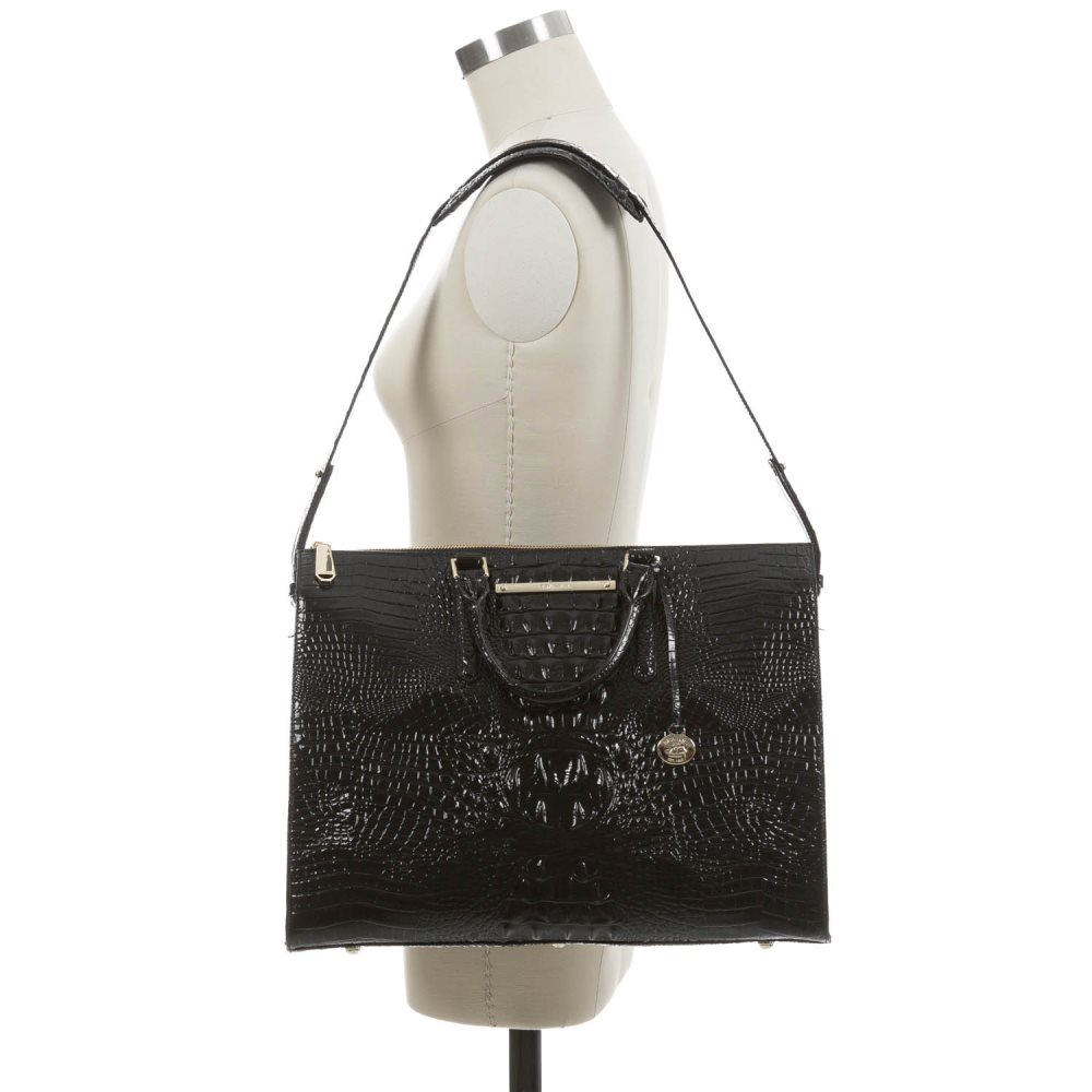Brahmin Leather Business Tote Bag | Black Melbourne ID:Brahmin-203469